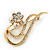 Gold Plated Simulated Pearl/ Crystal Flower Bridal Brooch - 6cm Length