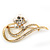 Gold Plated Simulated Pearl/ Crystal Flower Bridal Brooch - 6cm Length - view 7