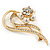 Gold Plated Simulated Pearl/ Crystal Flower Bridal Brooch - 6cm Length - view 5