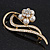 Gold Plated Simulated Pearl/ Crystal Flower Bridal Brooch - 6cm Length - view 3