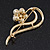 Gold Plated Simulated Pearl/ Crystal Flower Bridal Brooch - 6cm Length - view 4