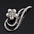 Rhodium Plated Simulated Pearl/ Crystal Flower Bridal Brooch - 6cm Length - view 4