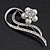 Rhodium Plated Simulated Pearl/ Crystal Flower Bridal Brooch - 6cm Length - view 2