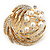 Gold Plated Simulated Pearl/ Swarovski Crystal 'Wings' Corsage Brooch - 5.5cm Diameter