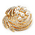 Gold Plated Simulated Pearl/ Swarovski Crystal 'Wings' Corsage Brooch - 5.5cm Diameter - view 6