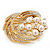 Gold Plated Simulated Pearl/ Swarovski Crystal 'Wings' Corsage Brooch - 5.5cm Diameter - view 2
