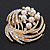 Gold Plated Simulated Pearl/ Swarovski Crystal 'Wings' Corsage Brooch - 5.5cm Diameter - view 7