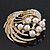 Gold Plated Simulated Pearl/ Swarovski Crystal 'Wings' Corsage Brooch - 5.5cm Diameter - view 5
