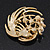 Gold Plated Simulated Pearl/ Swarovski Crystal 'Wings' Corsage Brooch - 5.5cm Diameter - view 4