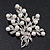 White Simulated Pearl/ Clear Crystal Floral Brooch In Rhodium Plating - 6cm Length