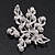 White Simulated Pearl/ Clear Crystal Floral Brooch In Rhodium Plating - 6cm Length - view 3