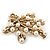 White Simulated Pearl/ Clear Crystal Floral Brooch In Gold Plating - 6cm Length - view 3