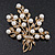 White Simulated Pearl/ Clear Crystal Floral Brooch In Gold Plating - 6cm Length - view 4
