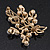 White Simulated Pearl/ Clear Crystal Floral Brooch In Gold Plating - 6cm Length - view 2