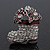 Small Clear Swarovski Crystal Christmas Stocking Brooch In Rhodium Plated Metal - 3cm Length - view 2
