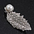 Rhodium Plated Diamante/Simulated Pearl 'Leaf' Brooch - 5cm Length - view 4