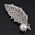 Rhodium Plated Diamante/Simulated Pearl 'Leaf' Brooch - 5cm Length - view 3