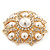 Bridal Swarovski Crystal/ Simulated Pearl Corsage Brooch In Gold Plating - 5cm Diameter - view 6