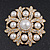 Bridal Swarovski Crystal/ Simulated Pearl Corsage Brooch In Gold Plating - 5cm Diameter - view 2