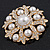 Bridal Swarovski Crystal/ Simulated Pearl Corsage Brooch In Gold Plating - 5cm Diameter - view 3