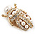 Clear Crystal/ Simulated Pearl Egyptian 'Scarab' Beetle Brooch In Gold Plating - 4.5cm Length - view 6