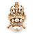 Clear Crystal/ Simulated Pearl Egyptian 'Scarab' Beetle Brooch In Gold Plating - 4.5cm Length - view 4