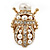 Clear Crystal/ Simulated Pearl Egyptian 'Scarab' Beetle Brooch In Gold Plating - 4.5cm Length - view 2