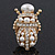 Clear Crystal/ Simulated Pearl Egyptian 'Scarab' Beetle Brooch In Gold Plating - 4.5cm Length - view 1
