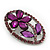 Purple Crystal Daisy In The Oval Frame  Brooch In Silver Plating - 4.5cm Length - view 3