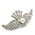 'Crown & Wings' Simulated Pearl/ Crystal Brooch In Rhodium Plating - 6cm Length - view 4