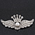 'Crown & Wings' Simulated Pearl/ Crystal Brooch In Rhodium Plating - 6cm Length - view 2