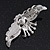 'Crown & Wings' Simulated Pearl/ Crystal Brooch In Rhodium Plating - 6cm Length - view 5