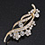 Clear Crystal 'Floral' Bridal Brooch In Gold Plating - 8cm Length - view 5