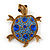 Sapphire/ Sky Blue Coloured Swarovski Crystal 'Turtle' Brooch In Gold Plating - 5.5cm Length - view 2