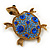 Sapphire/ Sky Blue Coloured Swarovski Crystal 'Turtle' Brooch In Gold Plating - 5.5cm Length