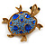 Sapphire/ Sky Blue Coloured Swarovski Crystal 'Turtle' Brooch In Gold Plating - 5.5cm Length - view 7