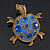 Sapphire/ Sky Blue Coloured Swarovski Crystal 'Turtle' Brooch In Gold Plating - 5.5cm Length - view 6