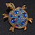 Sapphire/ Sky Blue Coloured Swarovski Crystal 'Turtle' Brooch In Gold Plating - 5.5cm Length - view 3