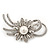 Rhodium Plated Diamante 'Flower & Bow' Bridal Brooch - 6.5cm Length - view 6