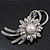 Rhodium Plated Diamante 'Flower & Bow' Bridal Brooch - 6.5cm Length - view 2