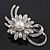 Rhodium Plated Diamante 'Flower & Bow' Bridal Brooch - 6.5cm Length