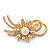 Gold Plated Diamante 'Flower & Bow' Bridal Brooch - 6.5cm Length - view 3