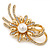 Gold Plated Diamante 'Flower & Bow' Bridal Brooch - 6.5cm Length - view 2