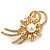 Gold Plated Diamante 'Flower & Bow' Bridal Brooch - 6.5cm Length - view 6