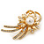 Gold Plated Diamante 'Flower & Bow' Bridal Brooch - 6.5cm Length - view 7