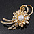 Gold Plated Diamante 'Flower & Bow' Bridal Brooch - 6.5cm Length - view 4
