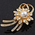 Gold Plated Diamante 'Flower & Bow' Bridal Brooch - 6.5cm Length - view 8