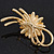 Gold Plated Diamante 'Flower & Bow' Bridal Brooch - 6.5cm Length - view 5