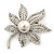 Exquisite Filigree Swarovski Crystal/Simulated Pearl 'Leaf' Brooch In Silver Plating - 5cm Length - view 4