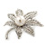 Exquisite Filigree Swarovski Crystal/Simulated Pearl 'Leaf' Brooch In Silver Plating - 5cm Length - view 7